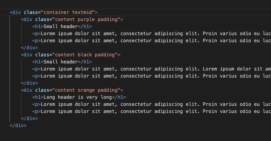 Subgrid example html. Container which children have text of different lengths.