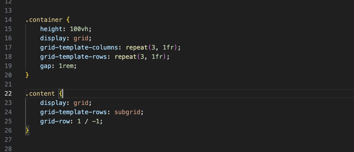 Subgrid example css. Content uses the same grid row template as the container.